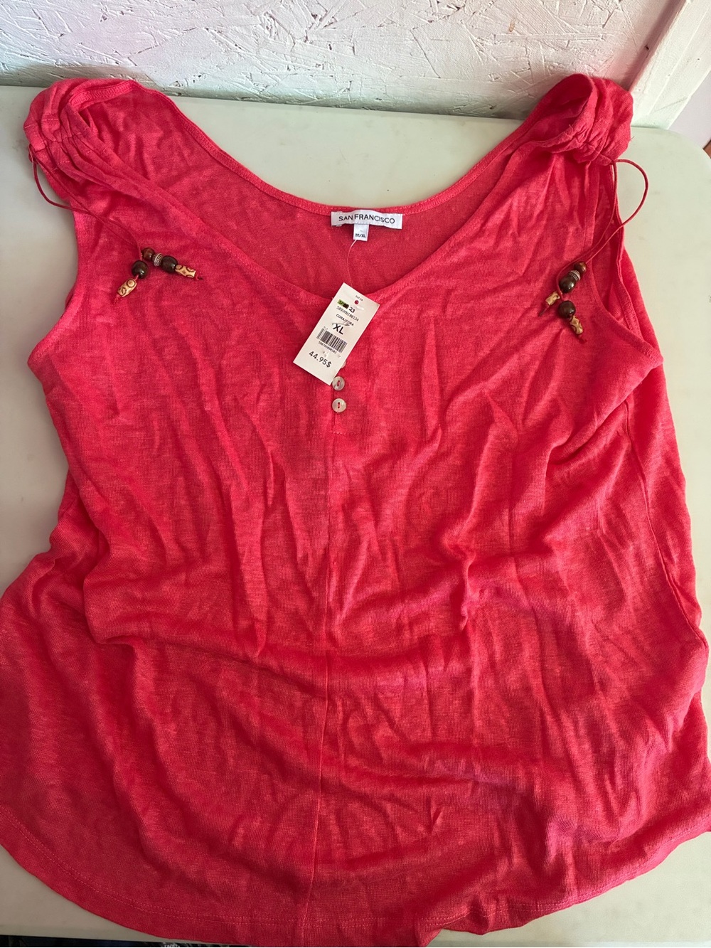 Coral Pink Beaded Shoulder Tank